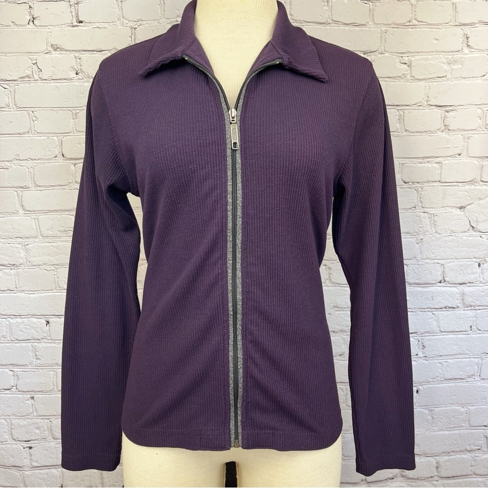 Vintage The North Face Zip Up Ribbed Knit Cardigan Purple Sz M